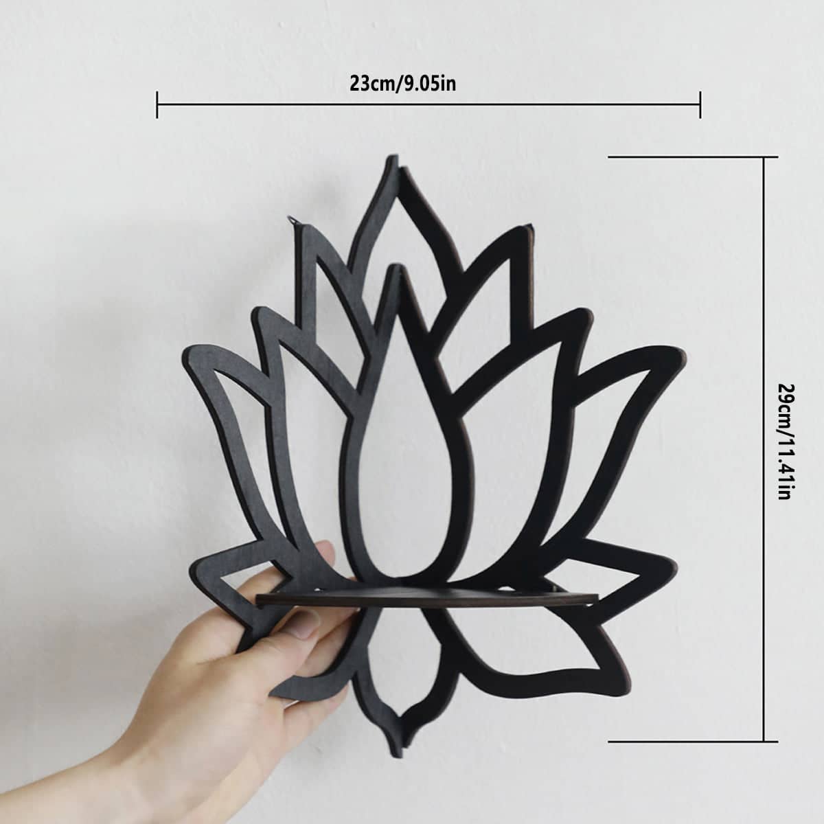 Lotus Shape Wall Mounted Floating Corner Shelf Boxwood Storage Rack, Black - view 3