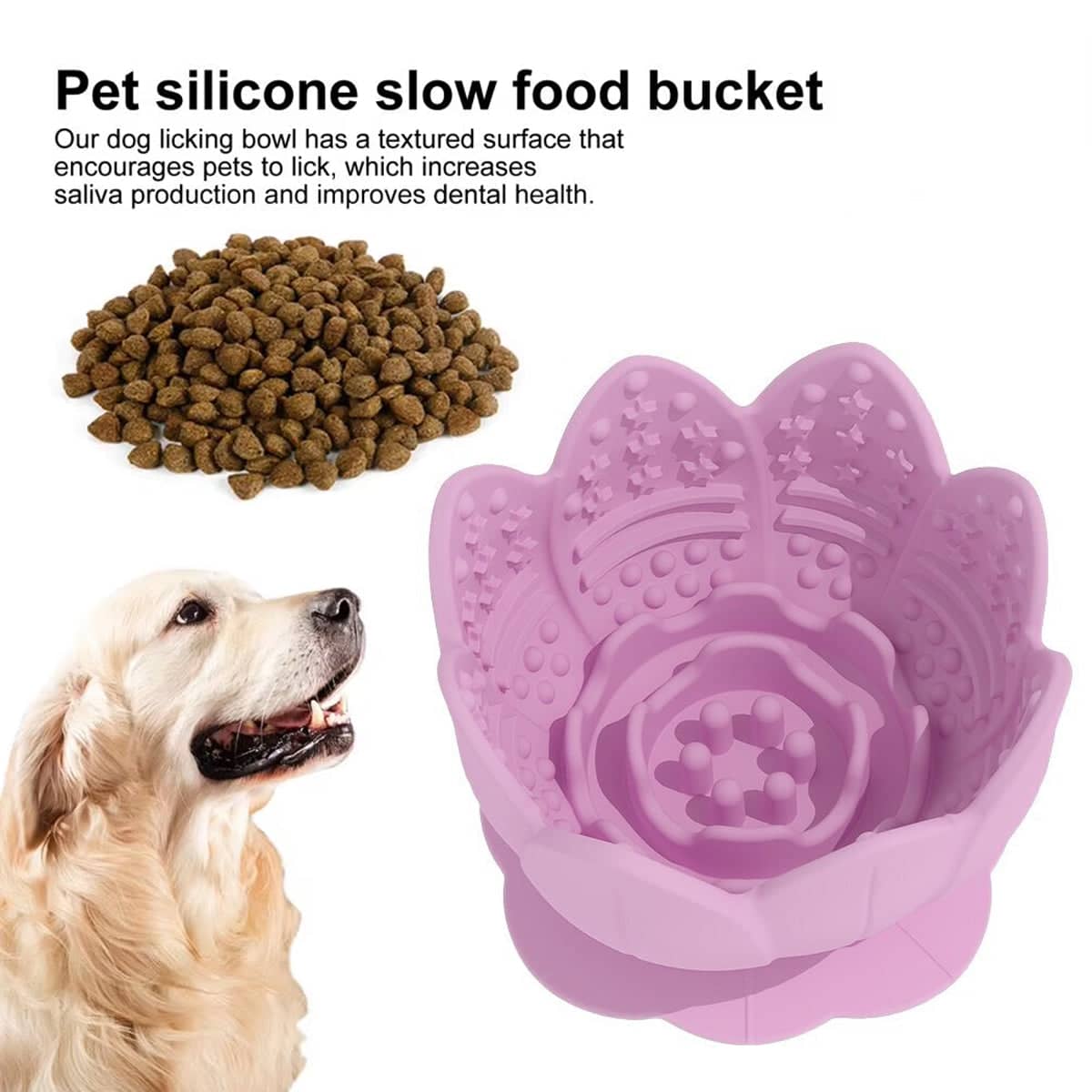 Lotus Slow Feeder Dog Bowl, Non-Slip Food-Grade Silicone - 12 x 7.6cm - view 4