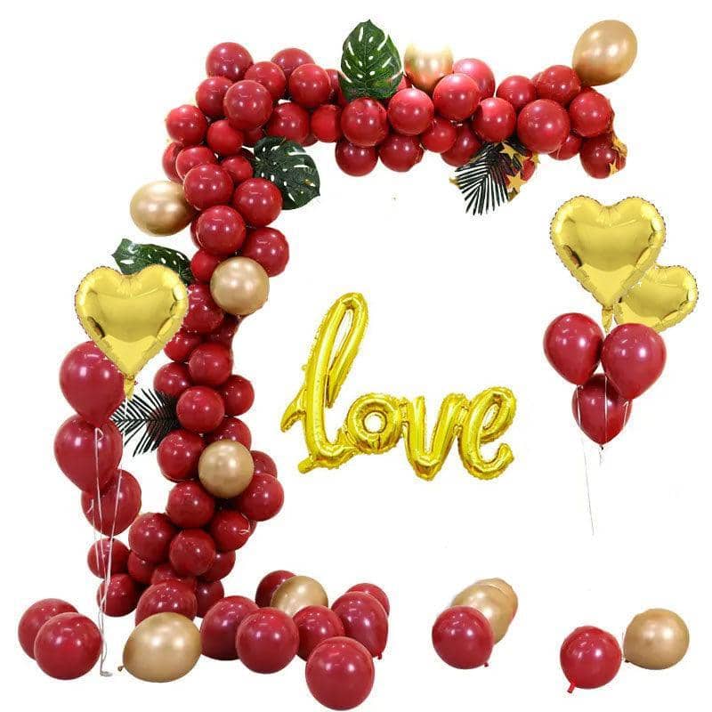 Love Balloon Arch Garland Kit for Weddings - Red and Gold, Pack of 75