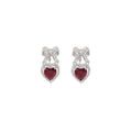 Love Bow Stud Earrings with Red Heart Crystal - Red