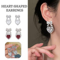 Love Bow Stud Earrings with Red Heart Crystal - Red - view 2