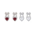 Love Bow Stud Earrings with Red Heart Crystal - Red - view 3