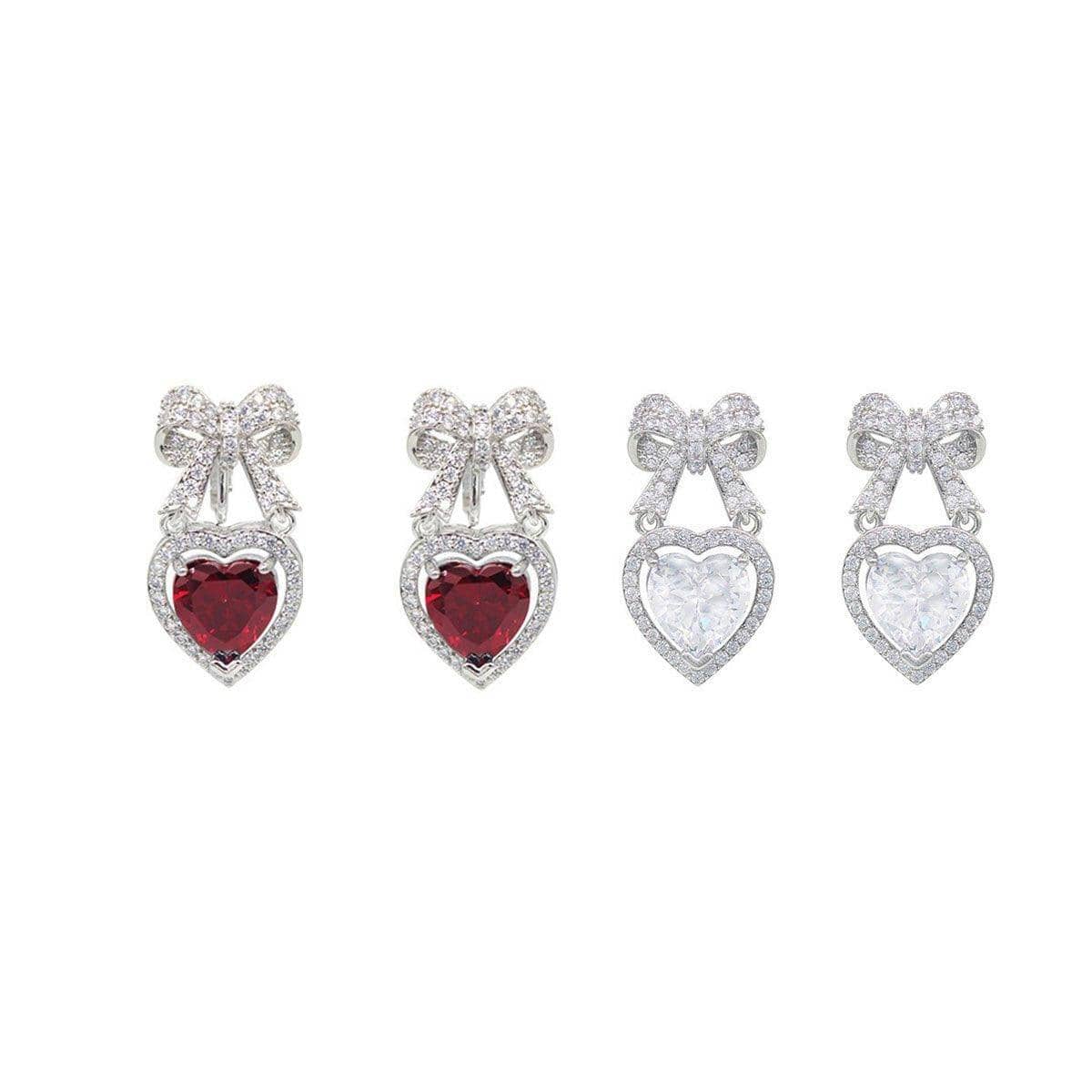 Love Bow Stud Earrings with Red Heart Crystal - Red - view 3