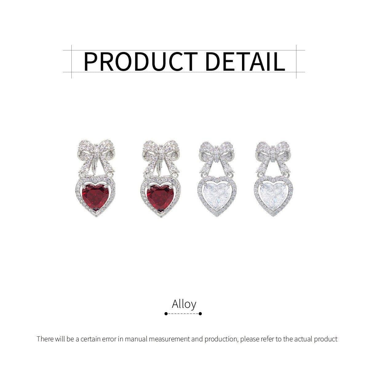 Love Bow Stud Earrings with Red Heart Crystal - Red - view 4