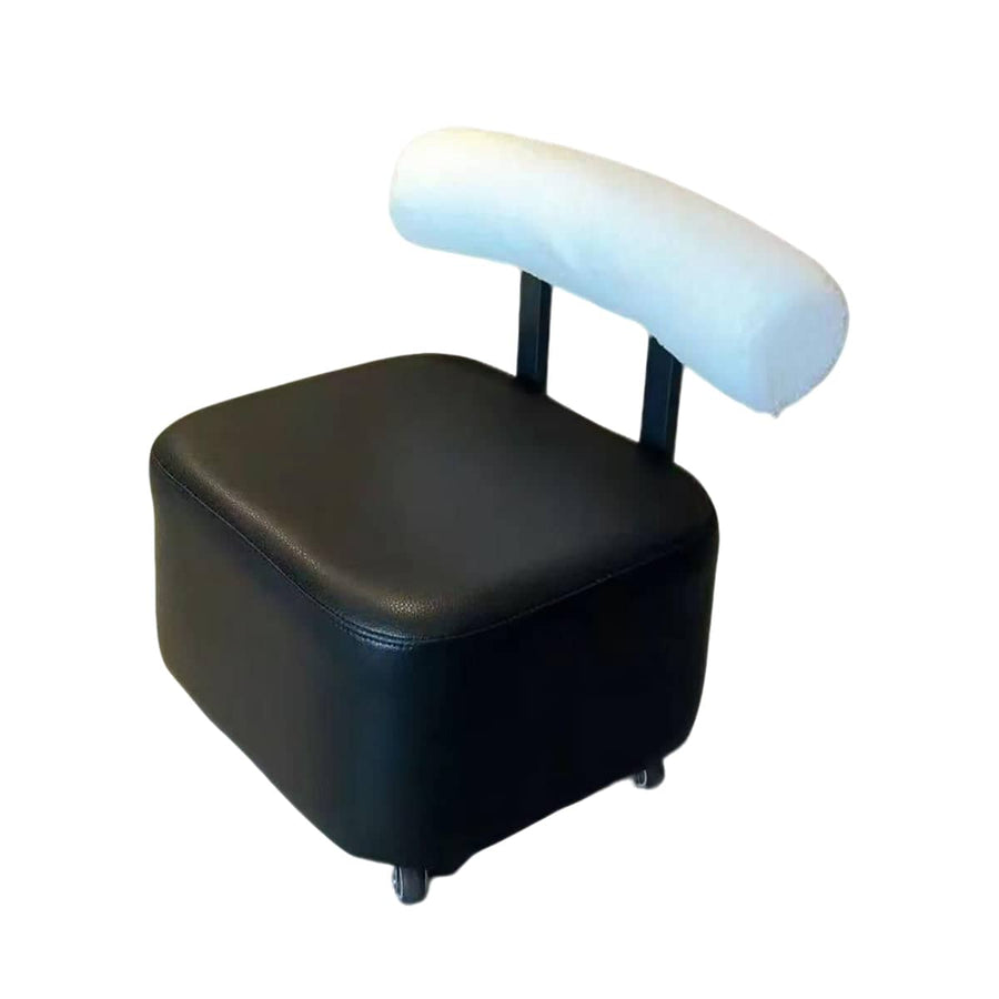 Low Rolling Stool with Curved Backrest, 32 x 32 x 26 cm - Black