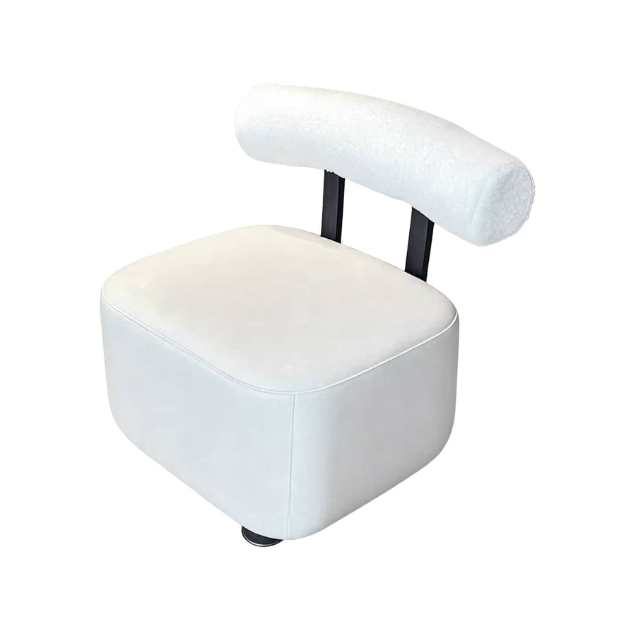 Low Rolling Stool with Curved Backrest, 32 x 32 x 26 cm - White