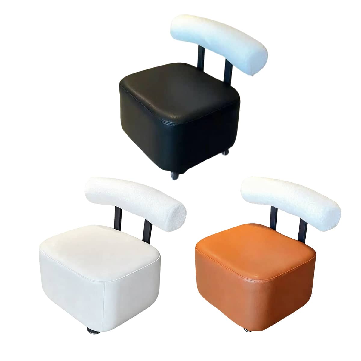 Low Rolling Stool with Curved Backrest, 32 x 32 x 26 cm - White - view 3