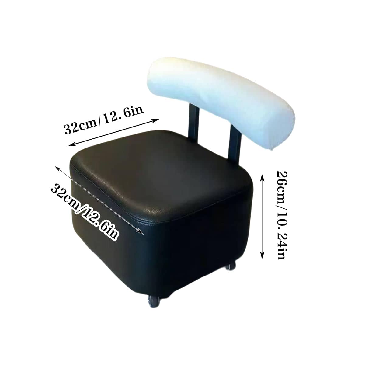 Low Rolling Stool with Curved Backrest, 32 x 32 x 26 cm - White - view 4