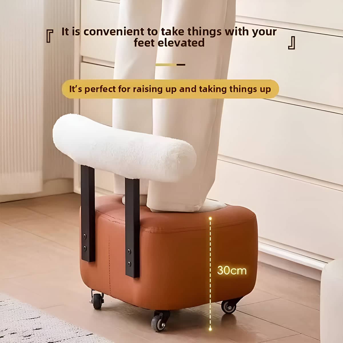 Low Rolling Stool with Curved Backrest, 32 x 32 x 26 cm - White - view 5