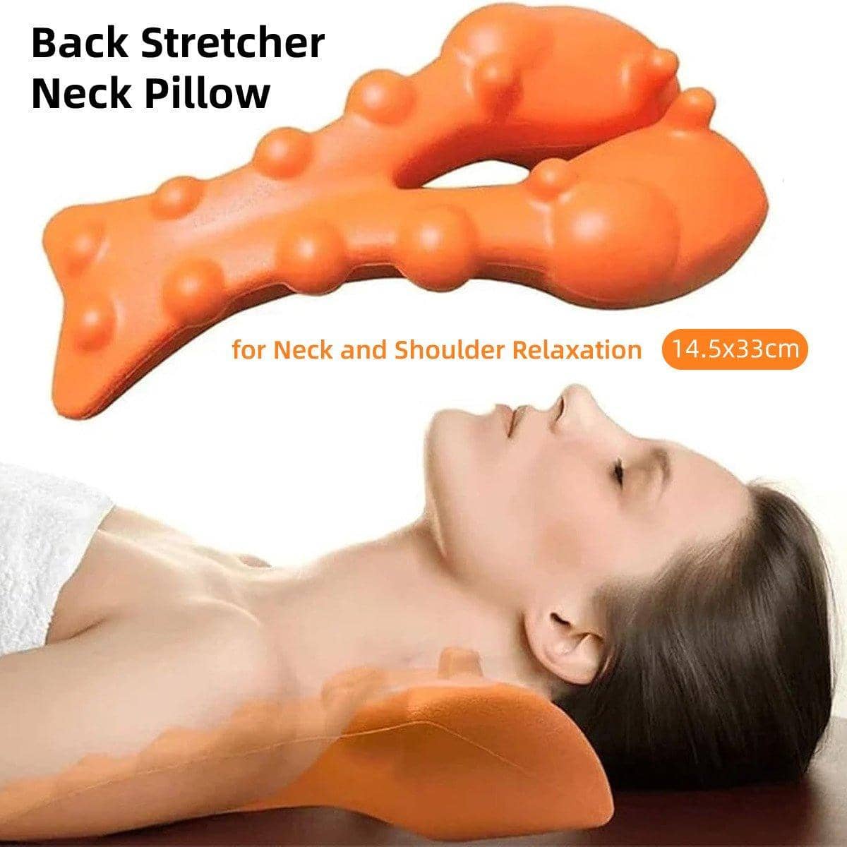 Lumbar Support Pillow with Textured Nodes for Back and Neck - Orange