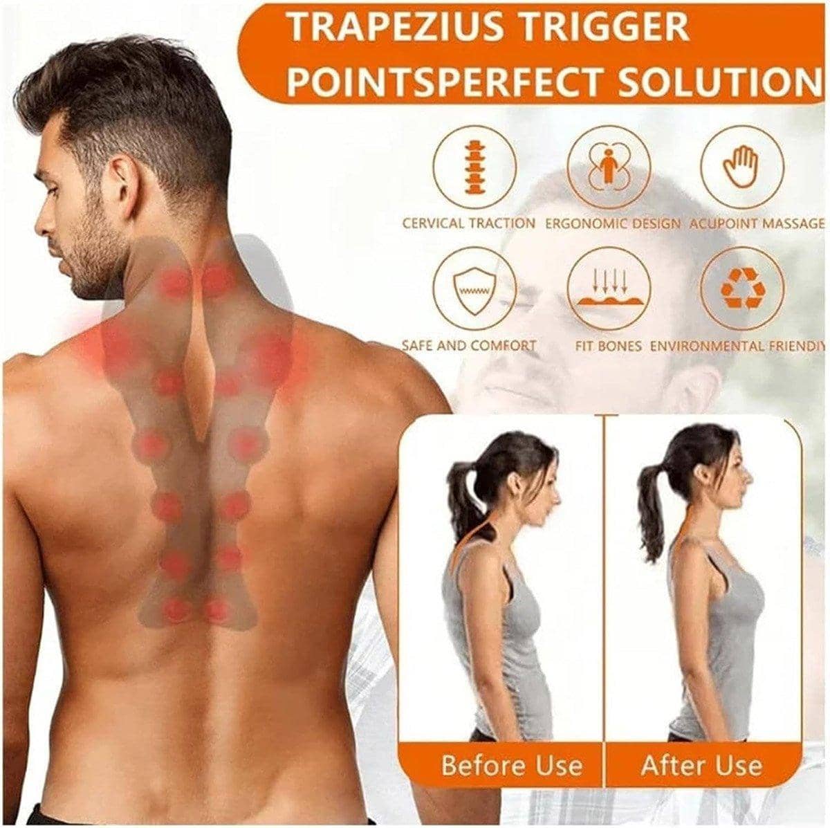 Lumbar Support Pillow with Textured Nodes for Back and Neck - Orange - view 4