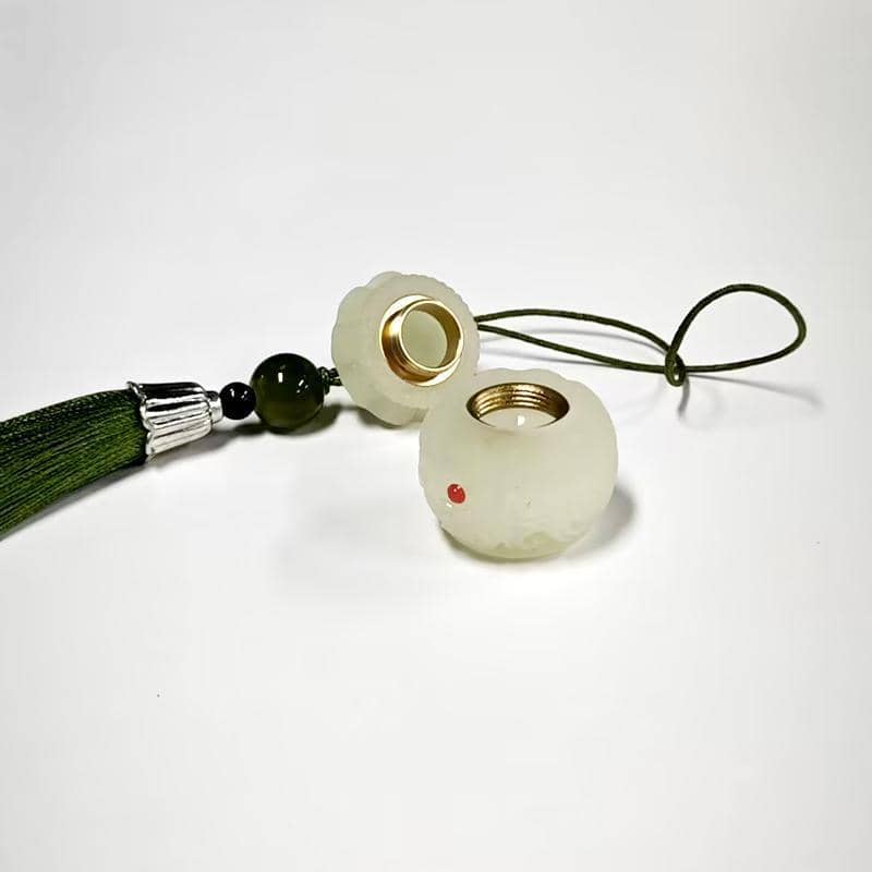 Luminous Stone Chinese Style Key Chain - Lotus Charm with Knot, Dark Green Tassel - view 4