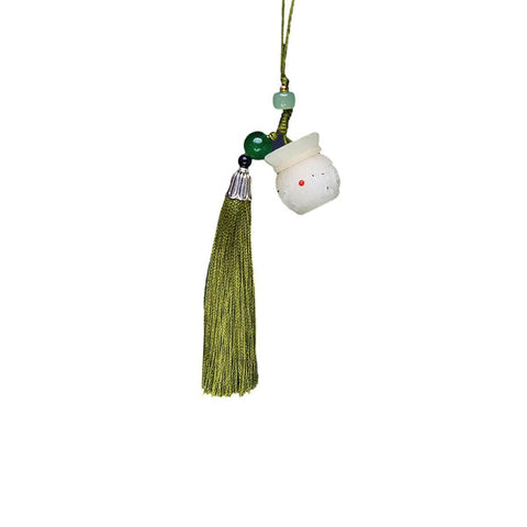 Luminous Stone Chinese Style Key Chain - Lucky Bag Charm with Red Dot, Olive Green Tassel