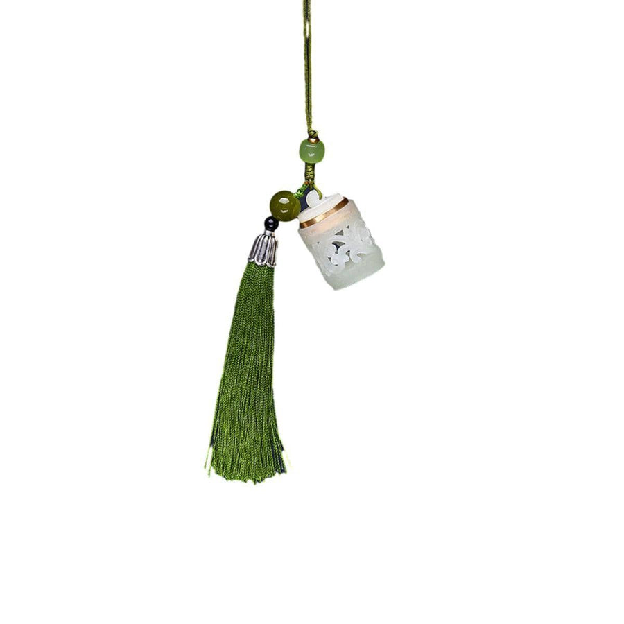 Luminous Stone Chinese Style Key Chain - Spice Bag Charm, Olive Green Tassel