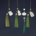 Luminous Stone Chinese Style Key Chain - Spice Bag Charm, Olive Green Tassel - view 5