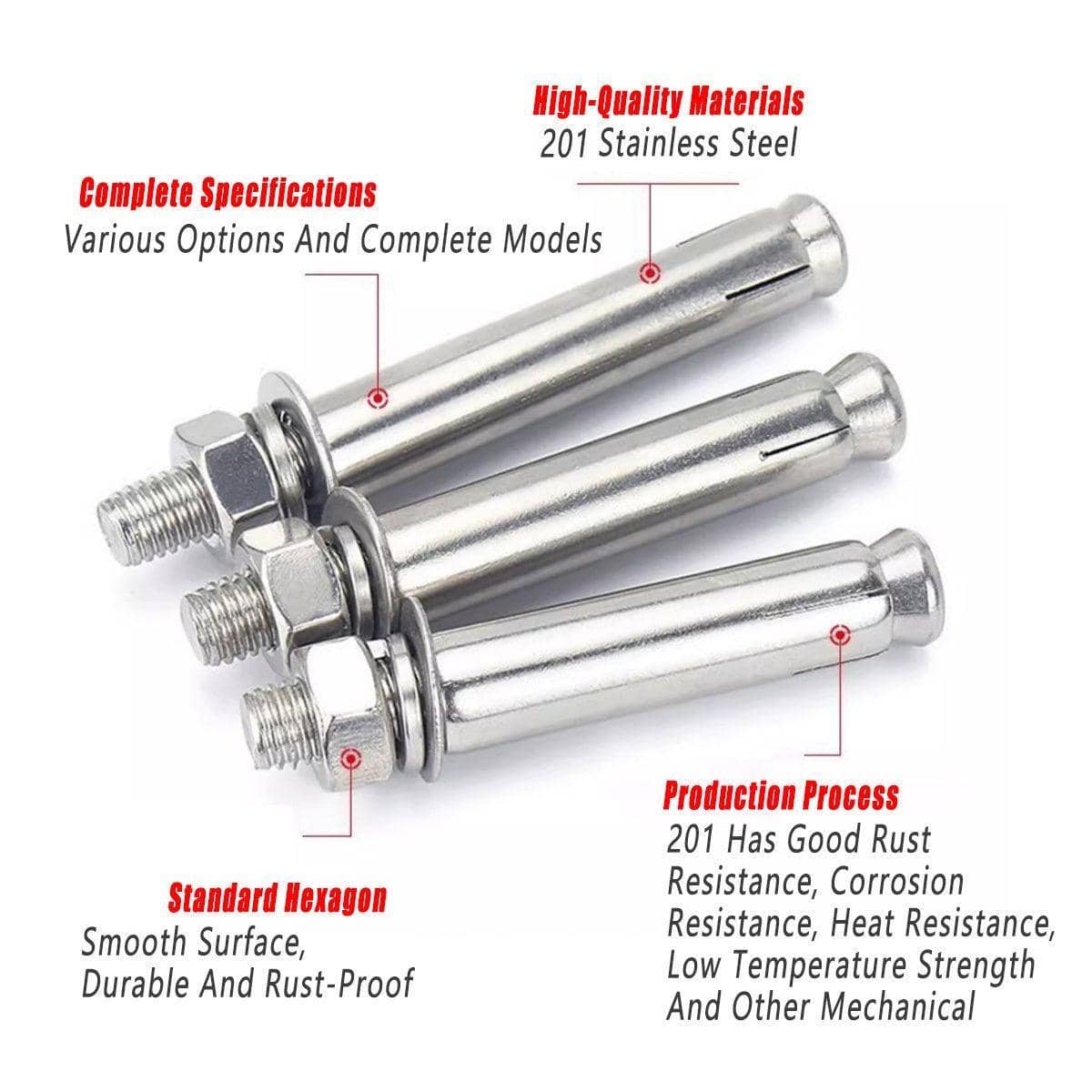 M12 Stainless Steel Expansion Anchor Bolts, Pack of 5 - 110 mm Long - view 5
