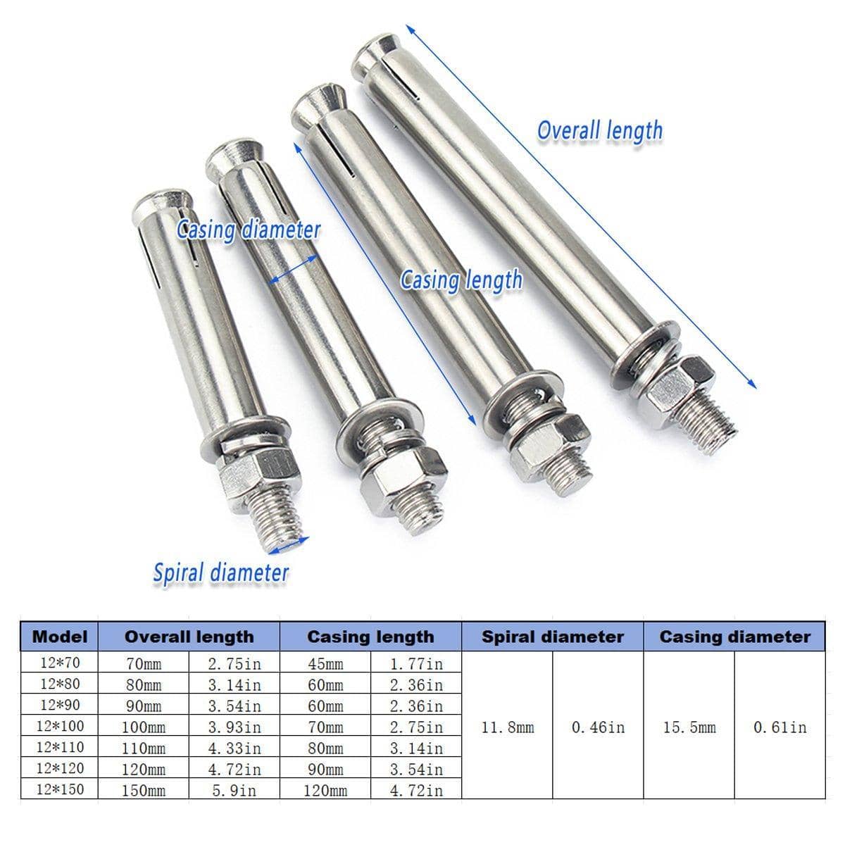 M12 Stainless Steel Expansion Anchor Bolts, Pack of 5 - 150 mm Long - view 4