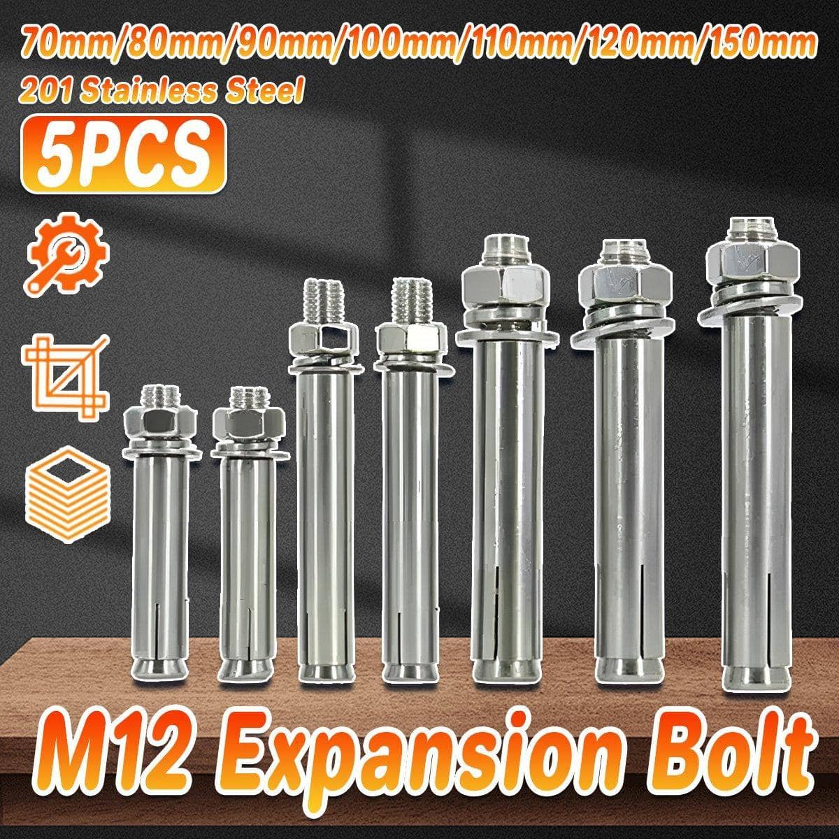 M12 Stainless Steel Expansion Anchor Bolts, Pack of 5 - 70 mm Long - view 2