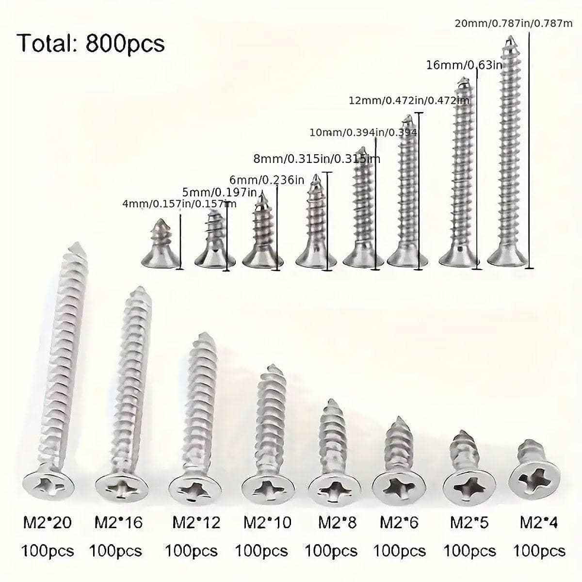 M2 Self Tapping Screw Assortment Kit, 800 Piece - view 3