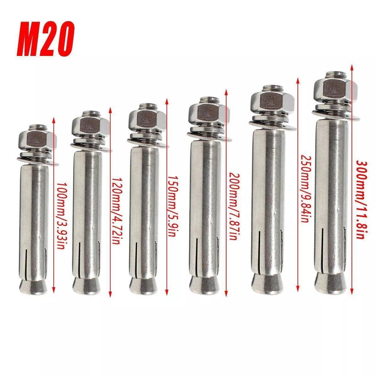 M20 Hexagon Expansion Bolts, 201 Stainless Steel, Pack of 2 - 200 mm Long - view 4