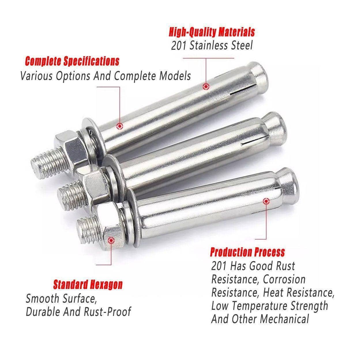 M20 Hexagon Expansion Bolts, 201 Stainless Steel, Pack of 2 - 200 mm Long - view 5