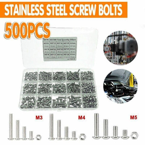 M3 M4 M5 304 Stainless Steel Hex Socket Button Head Bolts, Screws and Nuts Kit, Pack of 500