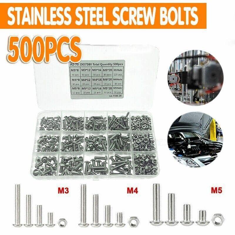 M3 M4 M5 304 Stainless Steel Hex Socket Button Head Bolts, Screws and Nuts Kit, Pack of 500