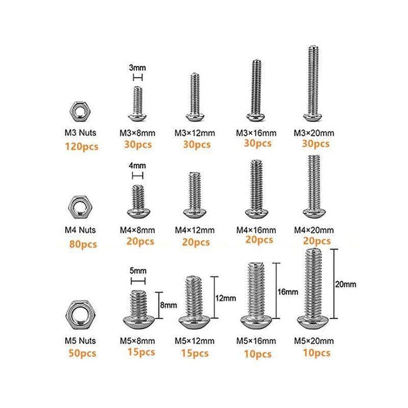 M3 M4 M5 304 Stainless Steel Hex Socket Button Head Bolts, Screws and Nuts Kit, Pack of 500 - view 5