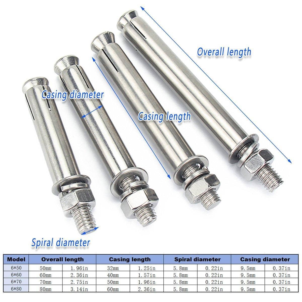 M6 Stainless Steel Hex Head Expansion Anchor Bolts - 80 mm Length, Pack of 5 - view 4