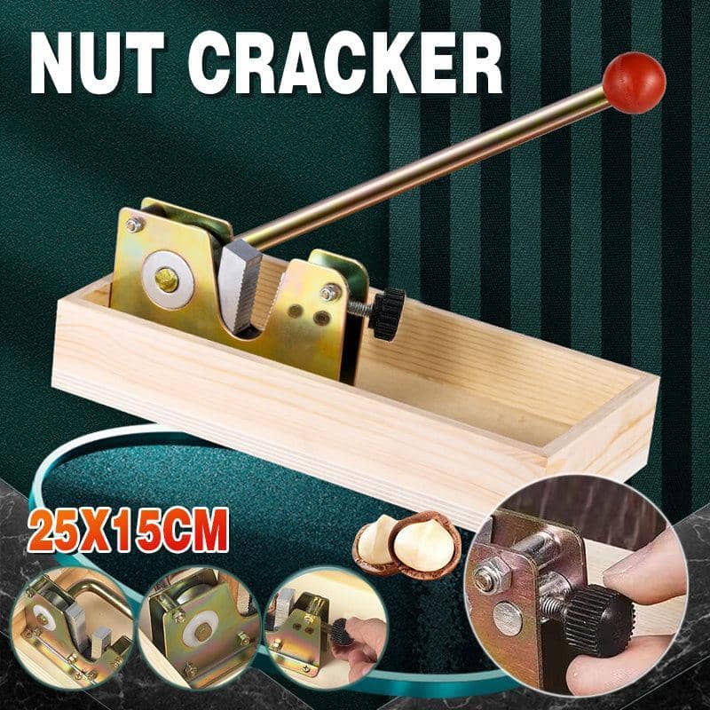 Macadamia Nut Cracker with Wooden Base, Multipurpose Walnut and Pecan Opener