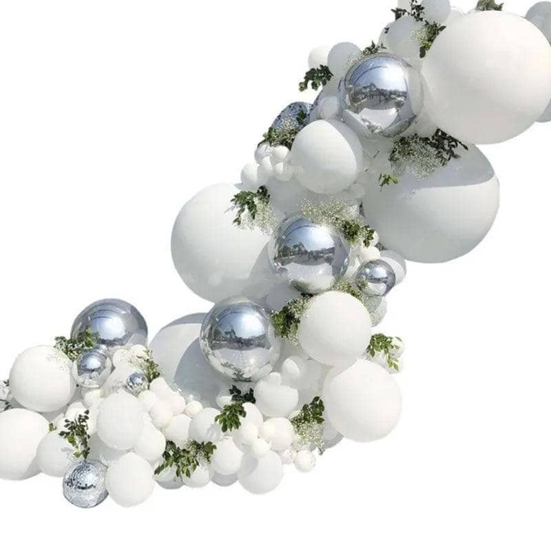 Macaron Balloon Arch Garland Kit - Silver and White, Pack of 127