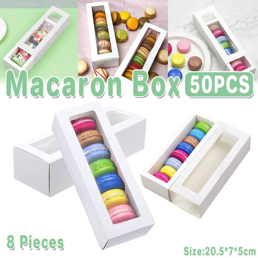 Macaron Boxes with Window, White Kraft Paper, Pack of 50