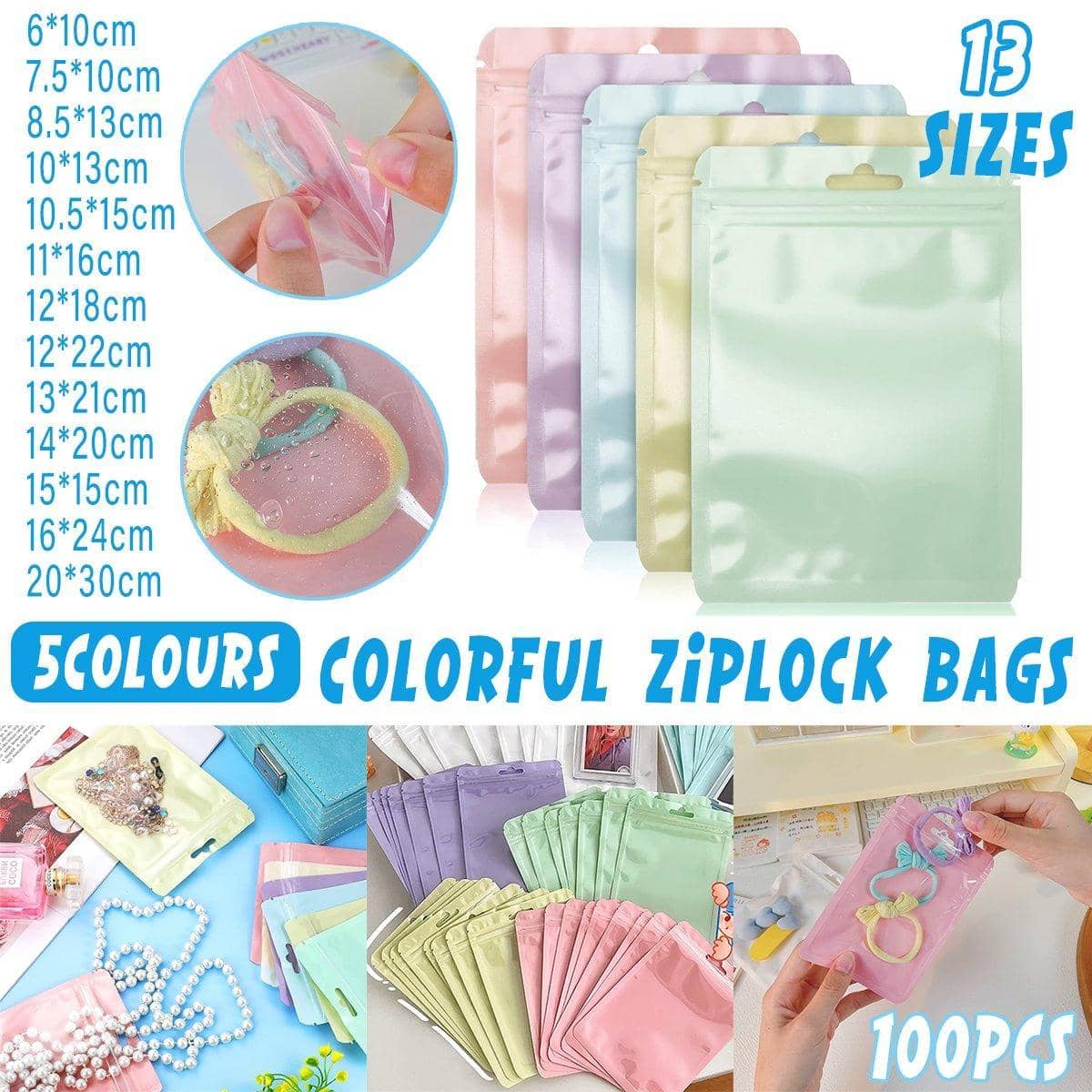 Macaron Zip Lock Bags, Pack of 100 - Pastel Green, 20 x 30 cm - view 2