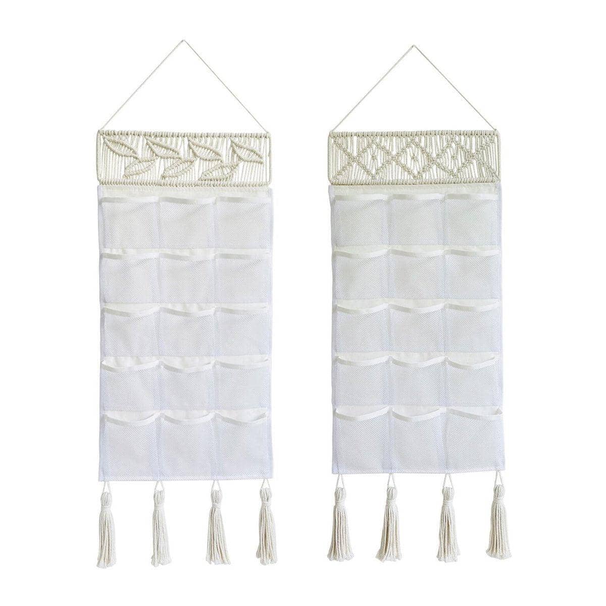 Macrame Hanging Storage Bag with 15 Mesh Pockets - Leaf Pattern - view 3