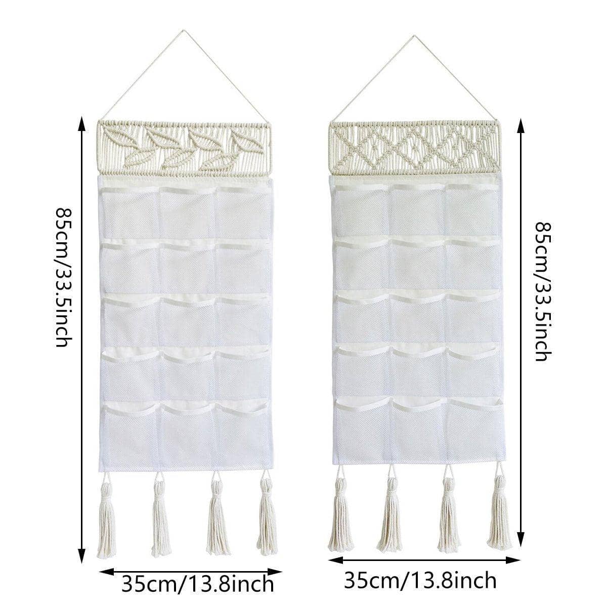 Macrame Hanging Storage Bag with 15 Mesh Pockets - Leaf Pattern - view 4