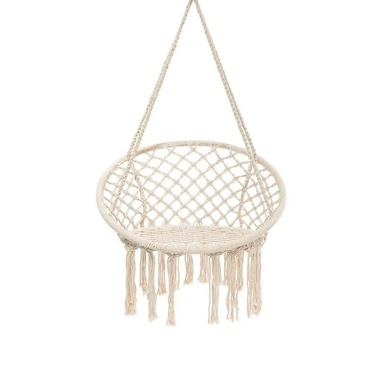 Macrame Hanging Swing Chair with Tassels, Cotton Rope and Steel Frame - view 2