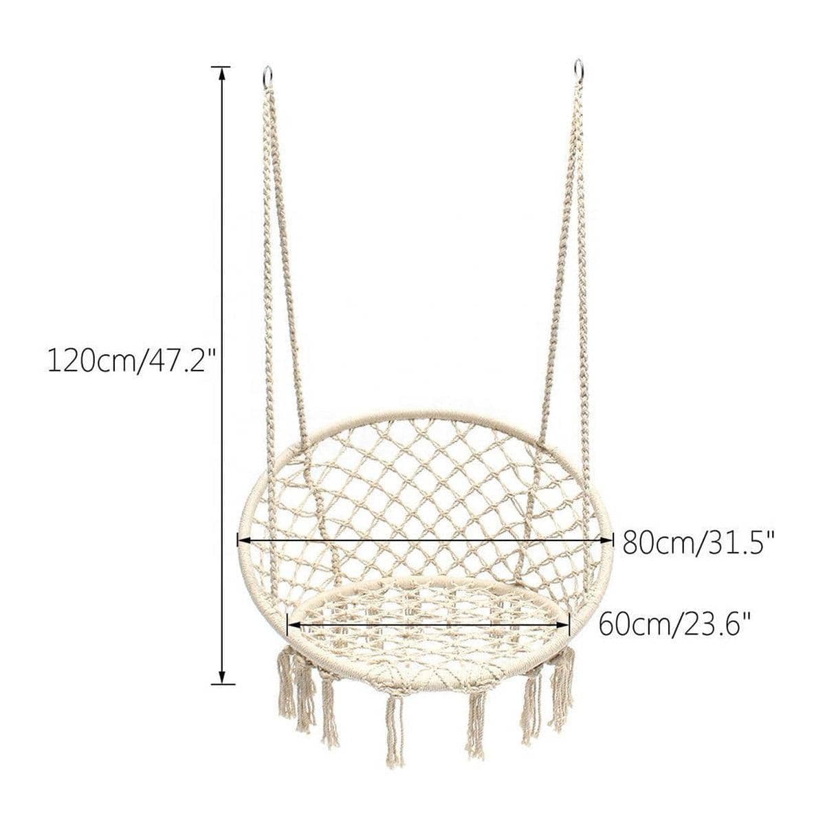Macrame Hanging Swing Chair with Tassels, Cotton Rope and Steel Frame - view 3