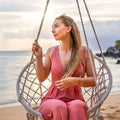 Macrame Hanging Swing Chair with Tassels, Cotton Rope and Steel Frame - view 4