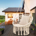 Macrame Hanging Swing Chair with Tassels, Cotton Rope and Steel Frame - view 5