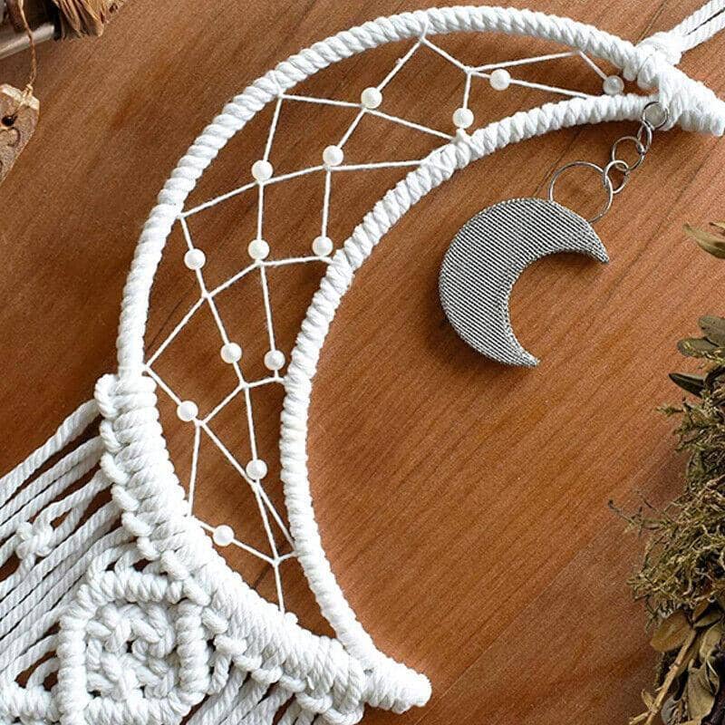 Macrame Moon Dream Catcher Wall Hanging, Beige, 96 cm - view 5