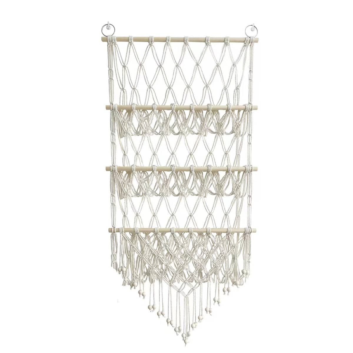 Macrame Wall Storage Rack Cotton Rope off-White Adjustable Height, 50 x 120 cm - view 2