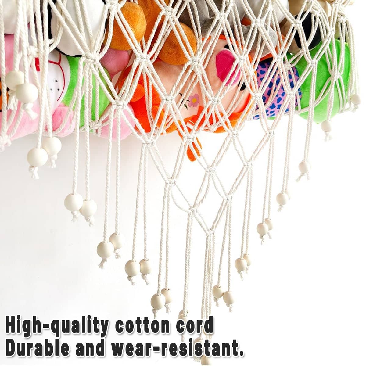 Macrame Wall Storage Rack Cotton Rope off-White Adjustable Height, 50 x 120 cm - view 4