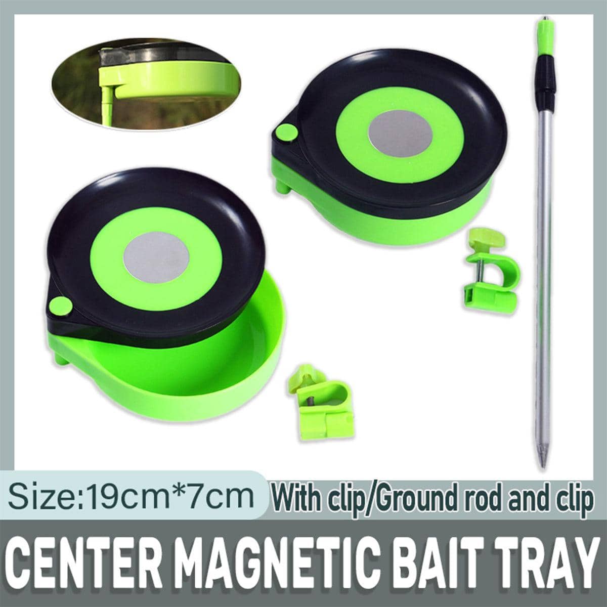 Magnetic Bait Tray with Rotating Lid for Carp Fishing - With Ground Rod and Mounting Clamp - view 2