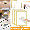 Magnetic Display Frame Set of 6, A3 Wall Mount Sign Holder, Reusable Gold Border
