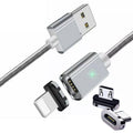 Magnetic Fast Charging Cable for iPhone, Micro USB and Type-C - Silver, 2 m