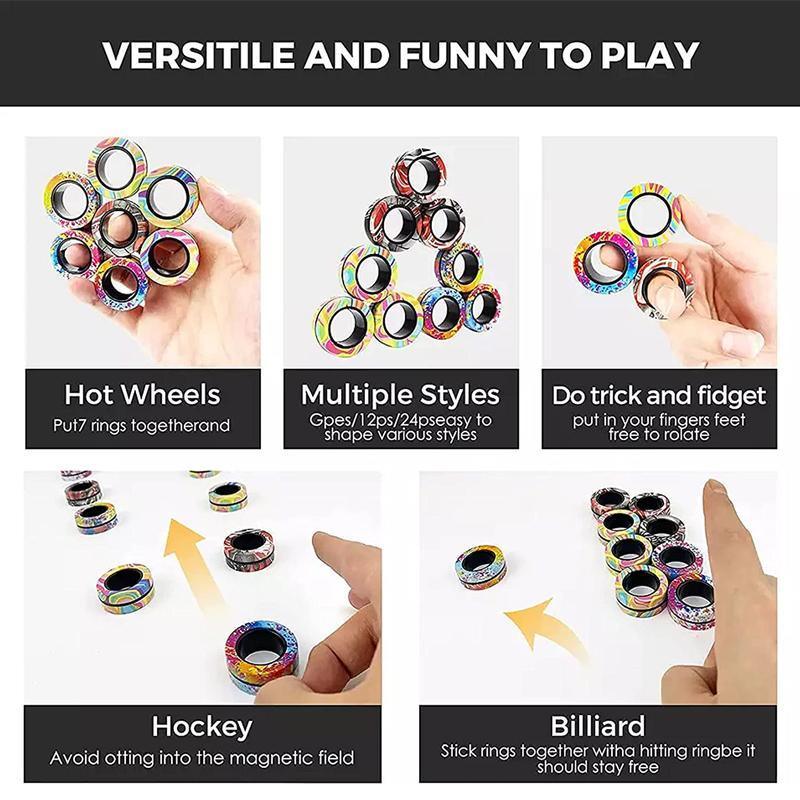 Magnetic Finger Spinner Rings, Set of 3 - Pastel Rainbow Swirl - view 5