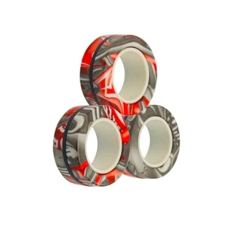 Magnetic Finger Spinner Rings, Set of 3 - Red and Grey Swirl