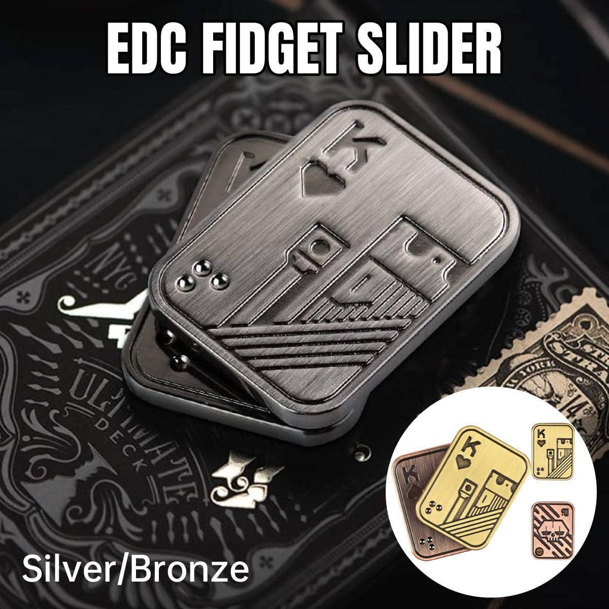 Magnetic Metal Fidget Slider with Playing Card Design - Bronze - view 2