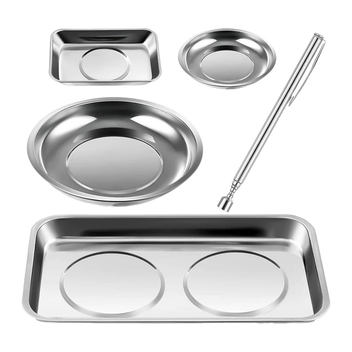 Magnetic Stainless Steel Tool Tray Set with Telescopic Pick-Up Tool - 5 Piece Set - view 2