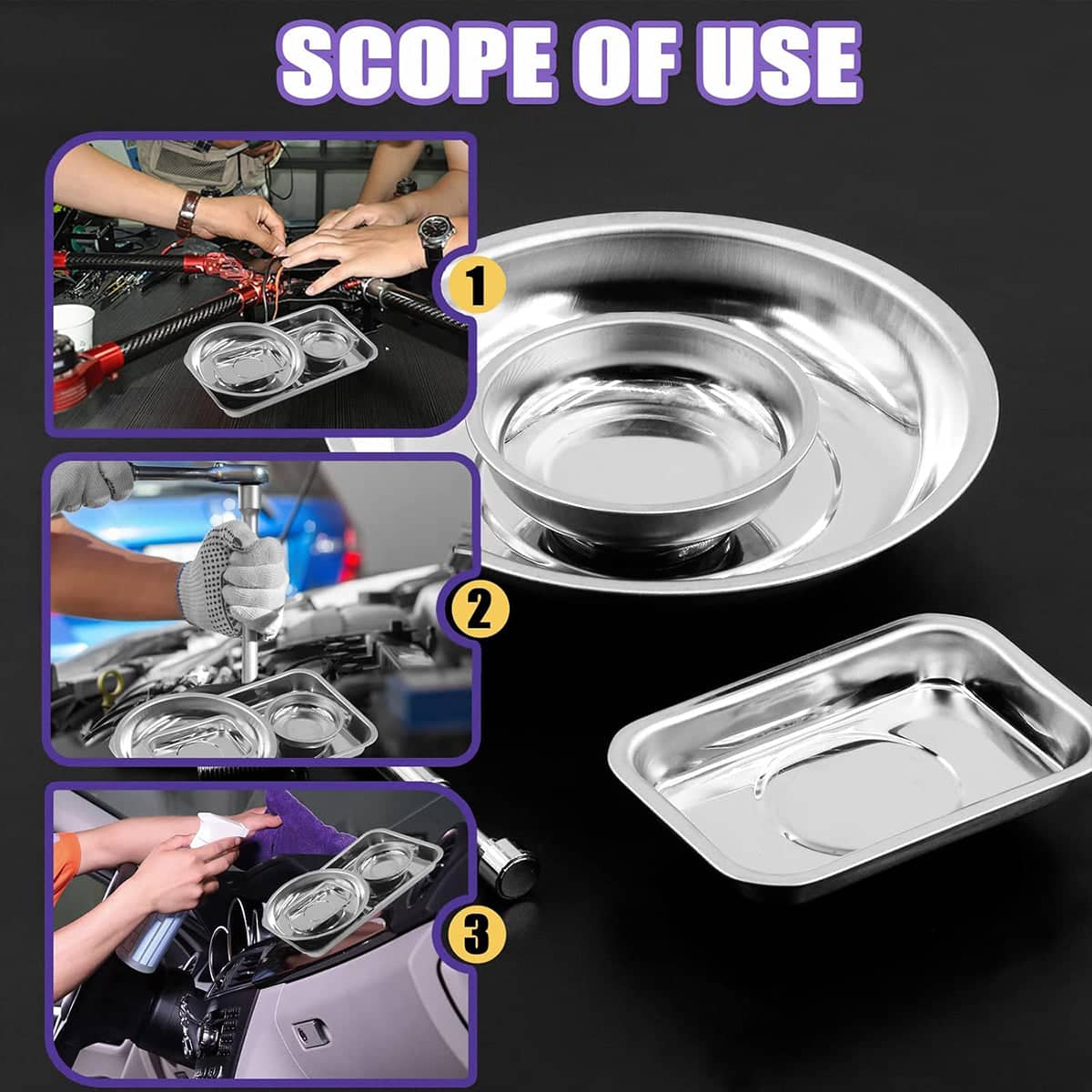 Magnetic Stainless Steel Tool Tray Set with Telescopic Pick-Up Tool - 5 Piece Set - view 5